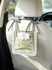 1pc Korean Vintage Green Short Curtain, Suitable For Kitchen Oven, Bedside Dual Pocket Storage Bag, Can Store Bottles, Small Items, Phone, Etc., Car Storage Bag - Green - View 9