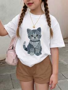 Casual Short-Sleeved, Crew-Neck T-Shirt With A Print, Ideal For Summer. Suitable For Children And Teenagers. Breathable And Sweat-Wicking. - 淺粉色 - 查看 1