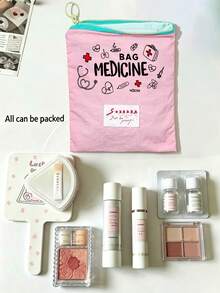 「Medicine」圖案印花便攜藥袋 藥丸收納盒 急救包 化妝包 零錢包，適合日常使用/戶外/旅行，便於攜行的收納、化妝品、手機及其他小物品收納，旅行必備，聖誕禮物，個性化禮物袋，教師節禮物，小禮物交換，房間裝飾 - 彩色 - 查看 4