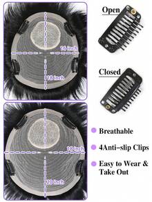 1pc Men's Human Hair Toupee-18x20/16x18cm,Men's Natural-Looking Top-Up Wig, No-Show Flip Cover, For Balding/Thin Hair, Secure Attachment, Everyday & Special Events, Men's Hairpiece, Balding Solution, Seamless Blend, Durable Hairpiece,#1B - Natural Black - 查看 4