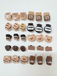 30pcs Cartoon Resin Coffee Color Bear & Flower Random Pattern Clog Shoe Charms Set - Multicolor - View 6