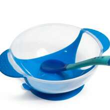 Conjunto Prato Infantil  + Colher Com Ventosa Bowl Tigela - Verde/Branco - Visão 2