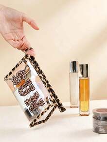 Leopard Print Fashion Double-Sided Transparent Wholesale Makeup Bag, Portable Large Capacity Travel Storage Bag With Waterproof Zipper, Also With Portable Sun Protection Velvet Patch, Waterproof Transparent SPF Sun Protection Makeup Bag, Waterproof Zipper Makeup Bag, Portable Travel SUN Velvet Patch Small Makeup Bag,Suitable For Vacation, Bathroom, Summer Beach, Swimming And Travel - Multicolor - View 6
