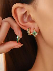 6pcs/Set Luxury Jewelry Geometric Earrings Set, Green Earrings, Fashionable And Elegant Personal Accessories, Suitable For Women's Daily Wear And Party/Holiday Gifts. - Green - View 5