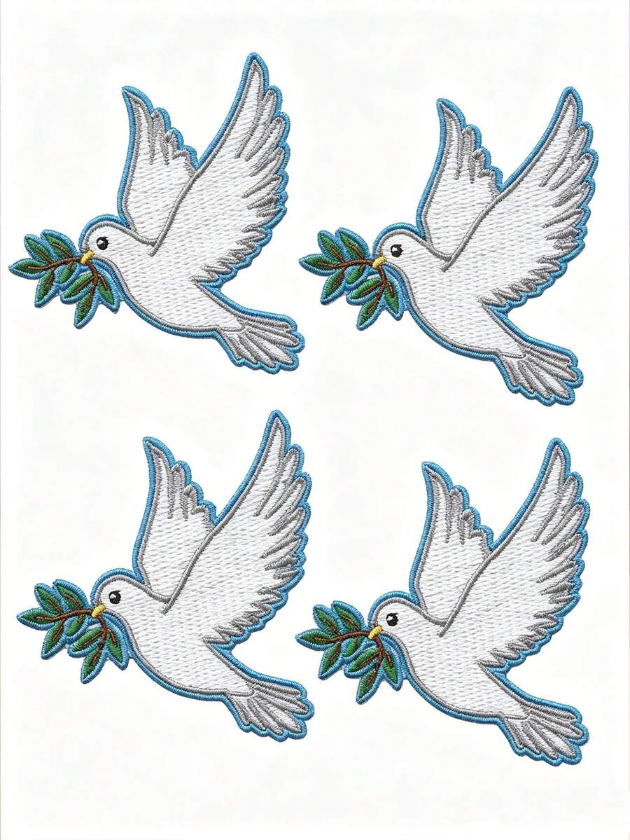 1件/2件/3件/4件 白色鴿子與橄欖枝刺繡貼布 可燙貼 可愛動物鳥類 - 彩色 - 查看 1