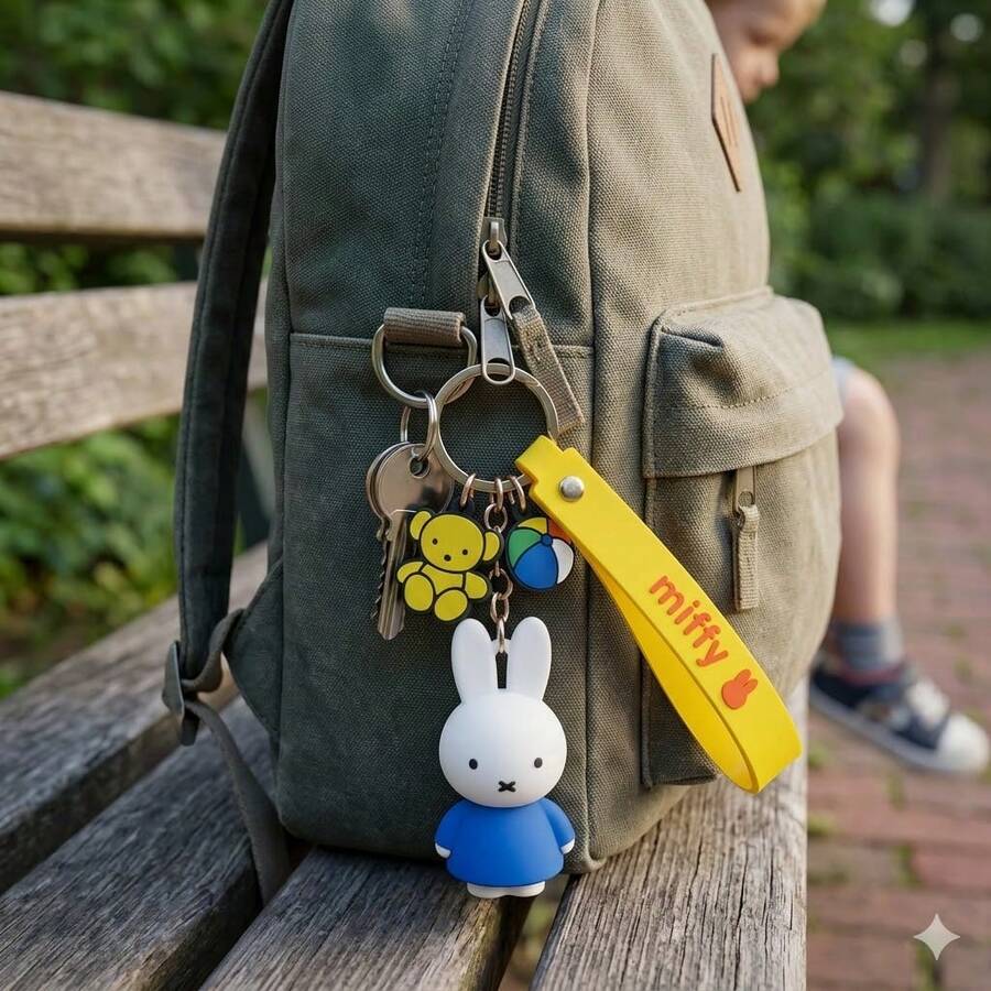 官方授權 Miffy 經典 PVC 鑰匙圈吊飾,包包掛飾與汽車鑰匙配件,收藏裝飾,純色,14+ - 藍色 - 查看 1