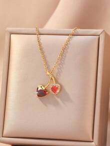 1 pieza Collar vintage lindo de cereza y fresa colorida con circonita, artesanía de esmalte - Regalo de Navidad, Día de San Valentín, Día de la Madre, adecuado para el uso diario de las mujeres o para ocasiones de fiesta, se puede combinar con colgante, collar de acero inoxidable, collar estilo Y2K, collar de oro para mujer, collar para mujer - Multicolor - Ver 9