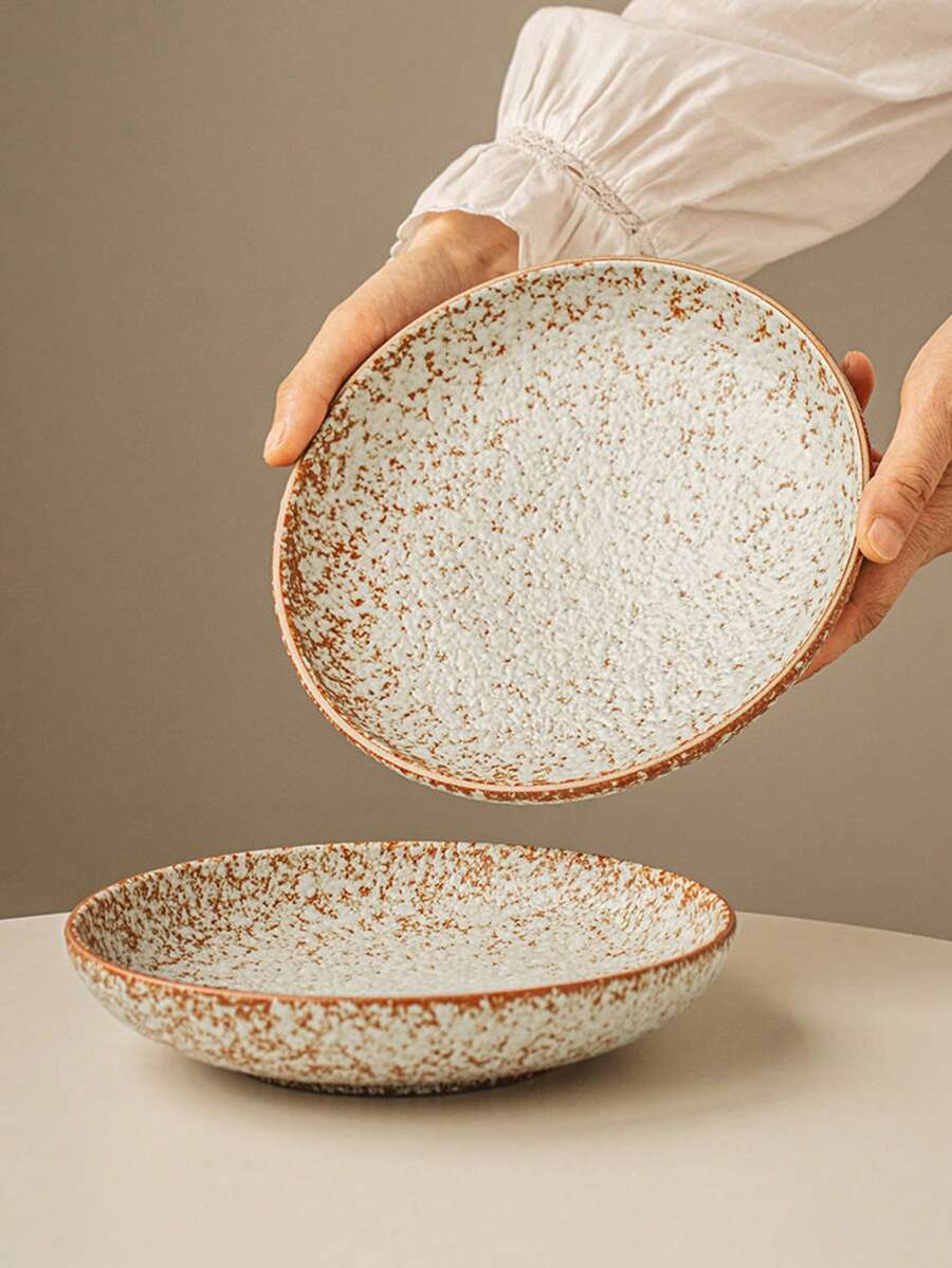 7,5 Zoll Vintage dicker Keramik glasierter runder Teller, Küchenzubehör für Zuhause, geeignet für den Hausgebrauch, täglichen Gebrauch, Heimdekoration, Küche, Küchendekoration und Restaurant, geeignet für verschiedene Speisen, kann als Salatteller, Speiseteller, Obstteller, Nudelteller, Suppenteller verwendet werden, perfekt für Familientreffen, Partys, ein personalisiertes Geschenk - Verschiedenfarbig - Übersicht 1