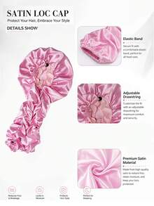 Bow Decor Long Pleated Tail Satin Sleep Cap, Adjustable Button Silk Hair Bonnet, Suitable For Curly And Braided Hair, Anti-Frizz Hair Protection Sleep Cap - Multicolor - View 8