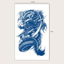 草本果汁半永久魔幻紋身貼，大膽龍圖案，14天不褪色，音樂節派對禮物，手臂、腿部、身體臨時紋身貼，1片/包 - 藍色 - 查看 6