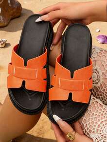 Spring/Summer New Buckle Thick Sole Open Toe Wedge Sandals Women's Casual Soft Bottom Versatile Beach Shoes - Coral Orange - View 6