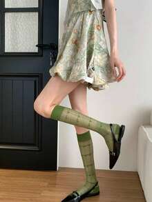 1 par de calcetines de red jacquard con diseño de corazón hasta la rodilla, calcetines de malla hueca transparente hasta la pantorrilla, adecuados para atuendos casuales dulces de estilo pastoral - Multicolor - Ver 6