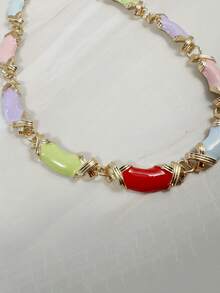 1pc/Bohemian Style Dopamine Color Palette Colorful Rectangular Acrylic Beaded Necklace - Women's Vibrant Collarbone Chain, Suitable For Daily Wear And Vacation, Cute Necklace (Accessory Color Random) - 32745-nek-colour - View 8