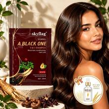 10 botellas de champú colorante instantáneo con extracto de arroz. Este champú contiene jengibre natural, extracto de ginseng, extracto de aloe vera y he shou wu (Polygonum multiflorum), que cubren eficazmente las canas. Ideal como regalo para madres. - Marrón - Ver 1