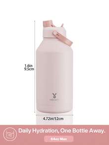 Meoky 64盎司保温水瓶，配备二合一吸管盖，24小时保冷，防漏，不锈钢双层壁，适用于运动、健身、旅行和上学，钻石系列 - 粉色 - 查看 6