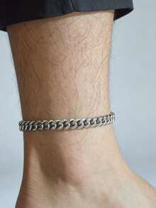 MECYLIFE 1pc Fashion Hip Hop Men's Stainless Steel Cuban Link Anklet, Personalized Men's Accessory - Silver - View 2