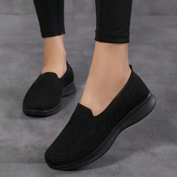 SOSENFER Women's Slip-On Loafers,Black Flat Shoes,Casual Walking Shoes,Lightweight Mesh Sneakers,Handmade Sneakers For All-Season Wear, Easy Slip-On
