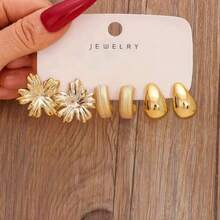 6/18PCS Fashionable Elegant Flower, Starfish And Geometric Elements Gold Metallic Earring Set, Women's Fashion Earring Set, Suitable For Daily Wear And Vacation, Gift (Lightweight CCB Material, Non-Fading) - Gold - View 7