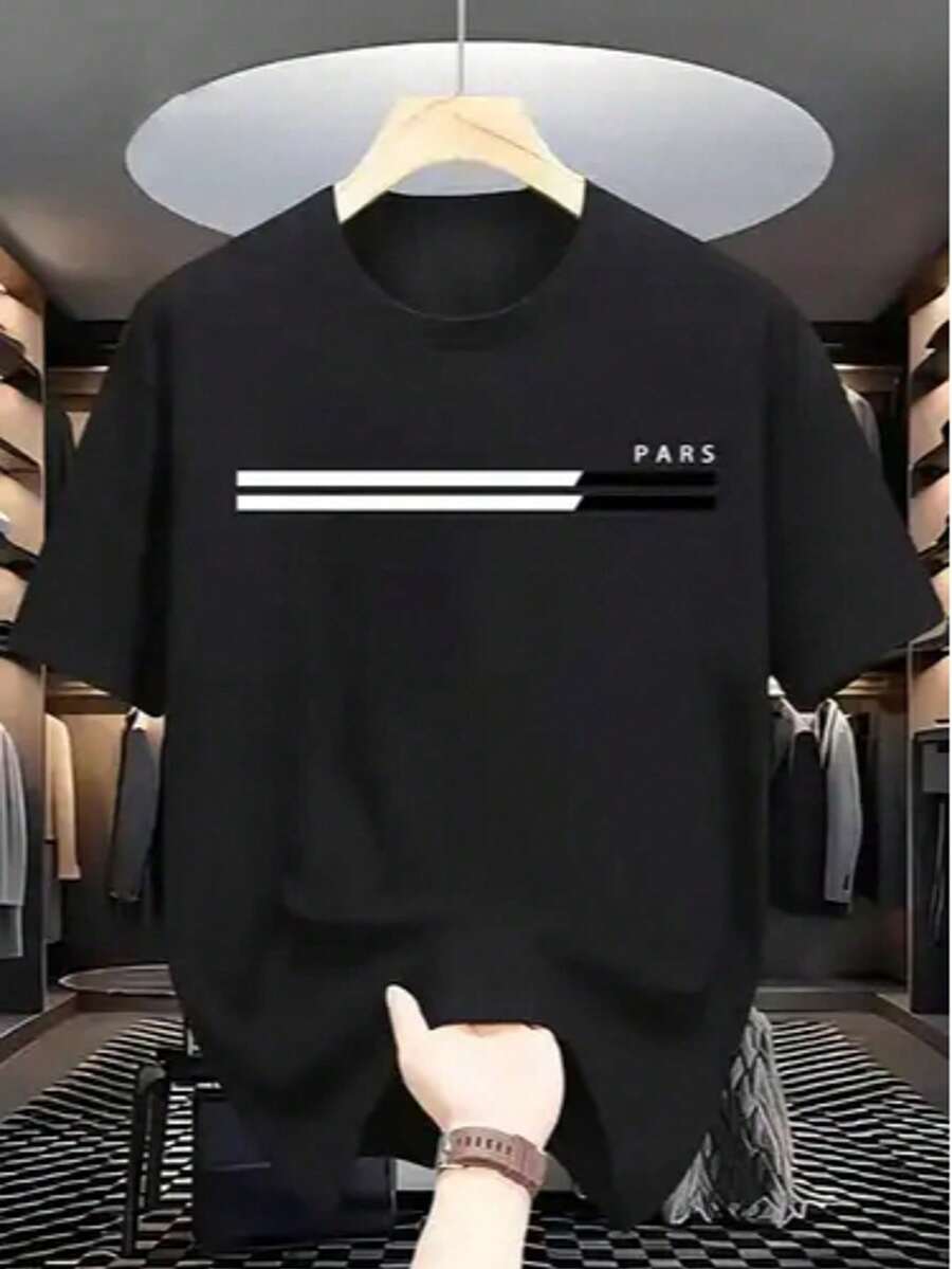 Men's Short-Sleeved, Crew-Neck T-Shirt. Casual Style With Modern And Comfortable Prints. For Men And Women, Couple Style, Short-Sleeved T-Shirt With Print. - 粉色 - 查看 1