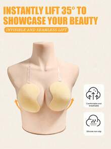 Mango Crescent Front Buckle Adhesive Bra With Detachable Clear Halter Straps, A-D Cup Invisible Push-Up Pasties For Wedding & Backless Dresses - Multicolor - View 1