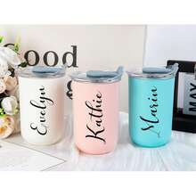 CFUNIQ 1pc Customized Stainless Steel Travel Mug - Double Wall Insulated Coffee Cup With Personalized Name, Elegant Matte Finish, Reusable, Multifunctional, Decorative, Fashionable, Refined, High Quality, Personalized, Unique, Suitable For Men, Women, Boyfriend, Girlfriend, Father, Mother, Family, Friends, Son, Daughter, Students, Employees, Office, Tea Room, School - 多色 - 查看 3