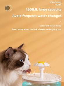 1pc White 1.5L Automatic Cat Water Fountain, Pet Home USB Electric Quiet Water Bowl, Automatic Circulation Feeding And Drinking Supplies, Live Water Circulation Filtration, Pet Accessories, Suitable For All Cats And Small Dogs - 1.5L - View 4