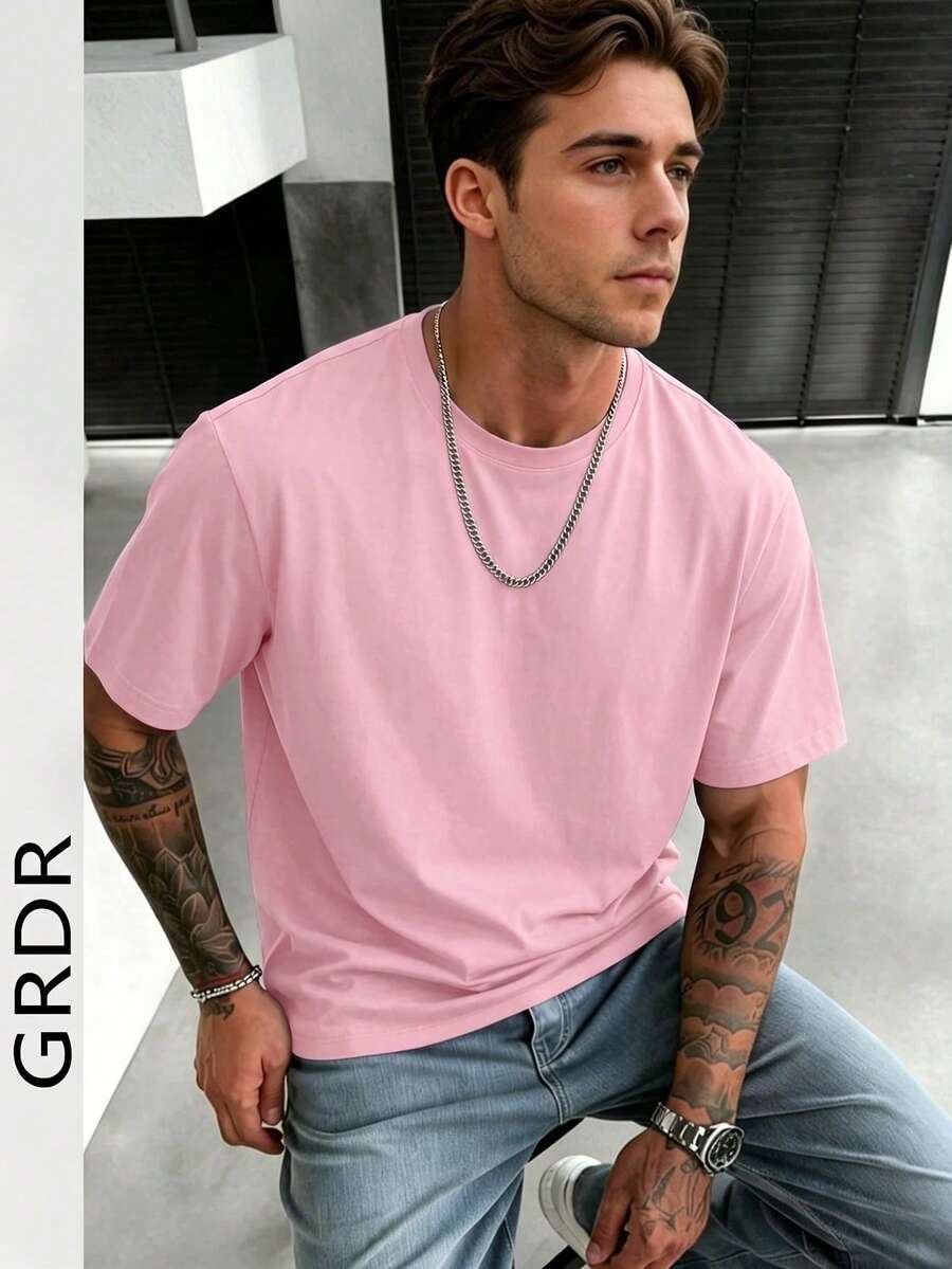 GRDR 男士时尚宽松短袖T恤 | 精致设计 | 夏季必备 | 百搭易配 | 展现您的风格 - 粉色 - 查看 1