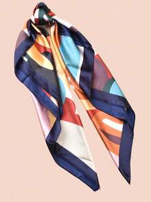 1pc Fashion Floral Print Women's Square Scarf, Casual Sun Protection Headscarf, Large Size Scarf/Shawl - Navy - View 2