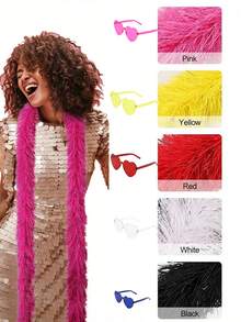 1pc Feather Boa, Diy Party Costume Accessory, Colorful Feather Boa Scarf Decor, Suitable For Birthday Party, Various Festivals And Celebrations Halloween, Christmas, Racing, Tea Party, New Year's Eve, Concert - Multicolor - View 6