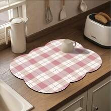 Kitchen Dish Drying Mat, Absorbent Table Mat, Countertop Tableware Mat, No-Wash Dish Drying Mat, Bowl And Plate Drying Mat - Pink Checkered - View 4