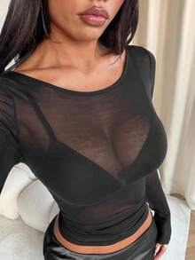 Women's Fitted T-Shirt With Round Neck, Long Sleeves, Pleats, Solid Color, Suitable For Summer, Autumn/Winter And Casual Spring Seasons - 2 - 查看 6