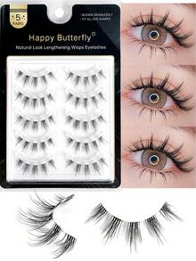 MAANGE 5 Pairs Natural Criss-Cross Full Head False Eyelashes, Transparent Lash Stem, Fluffy & Delicate, Suitable For Daily Use, Cartoon Style, Travel Essential - Multicolor - View 2