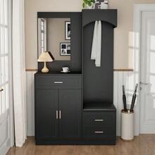Modern, Compact Wardrobes, Wardrobe And Shoe Cabinet Combination, Entrance Cabinet, Multifunctional Storage Shelf With Mirror - 黑色 - 查看 6