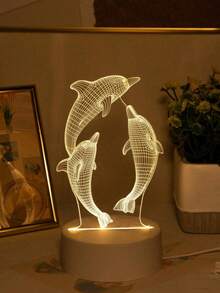 3D海豚LED小夜燈,壓克力海洋動物幻象燈,USB供電臥室檯燈,海洋生物房飾,兒童小夜燈,海洋主題裝飾檯燈,生日聖誕禮物,適合男孩、女孩、海豚愛好者與家人 - 海豚 - 查看 3