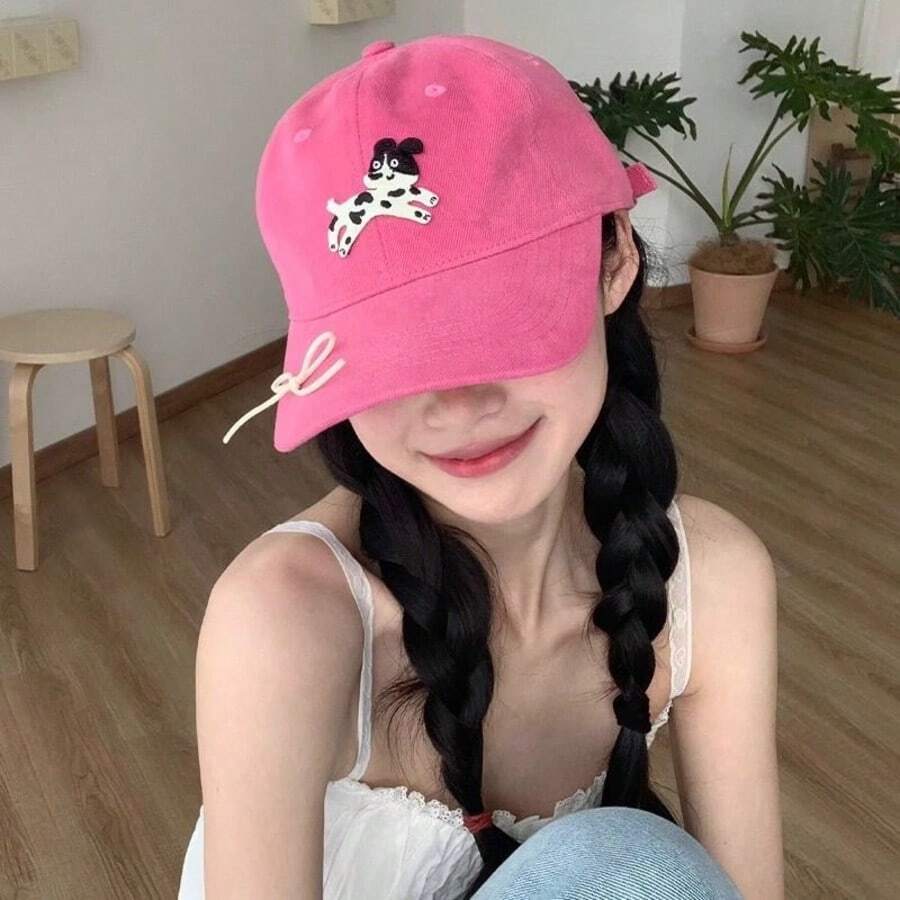 1pc Cute Puppy Embroidered Baseball Cap For Women, Spring/Summer Small Face Effect Large Head Circumference Versatile Dad Hat - Baseball Cap - View 1