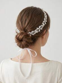 1 Peça Tiara de Casamento com Decoração de Folha de Cristal Brilhante, Tiara de Noiva Estilo Boêmio com Pérolas, Adequada para Aniversário, Baile de Formatura e Festa de Casamento - Prata - Visão 4