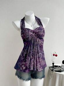 Blusa de verano para mujer con espalda anudada y estampado de rayas - Multicolor - Ver 2