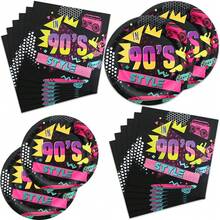 10pcs 90s Retro Vaporwave Disco Themed 90s Graffiti Pattern Party Supplies, Includes 7"/9" 90s Graffiti Style Party Plates And 90s Graffiti Style Napkins, Suitable For Birthday Party, Reunion, Family Gathering, Outdoor Picnic, New Year Celebration - Multicolor - View 6