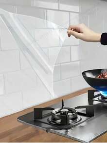 1PC High Temperature Resistant Transparent Oil-Proof Kitchen Sticker, Large Size PET Material, Glass And Cabinet Waterproof Anti-Fouling Wall Tile Protector - View 1
