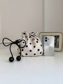 Dedoo 2026 New Polka Dot Drawstring Bucket Bag, Women's Fashion Crossbody Bag - Beige - View 5