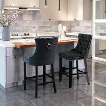 Set Of 2 Bar Stools With Velvet Upholstery / Medieval-Modern Style Bar Stools / Weight Capacity Up To 300 Lbs / High-Elasticity Foam / Suitable For Restaurants Or Kitchens - 黑色 - 查看 4
