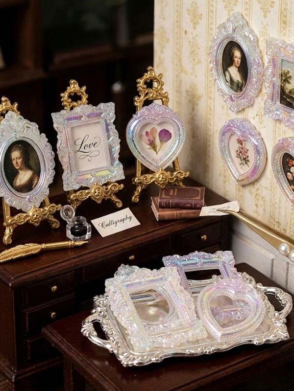 12pcs European Victorian Retro Mini Photo Frames, DIY Decorative Props For Dollhouse, Shooting Scenes, Miniature House Furniture, Craft Enthusiasts, Creative Display, Jewelry Holder, Birthday & Graduation Gifts