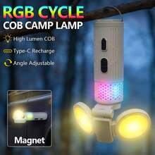 1個 90°可折疊 RGB LED露營燈，7色動態氛圍燈，附掛鉤與強力磁吸底座，多功能蜂巢燈，適用露營、登山、居家派對、緊急照明與戶外使用 - A - 查看 6