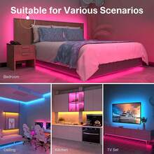 3ft-100ft RGB LED燈條，適用臥室家居裝飾，電視背光燈，附44鍵遙控器與APP控制，定時、音樂同步變色燈條，適用房間、客廳、節日裝飾、廚房裝飾 - 多色光 - 查看 11