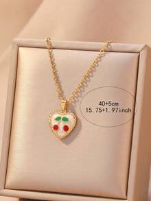 1 pieza Collar vintage lindo de cereza y fresa colorida con circonita, artesanía de esmalte - Regalo de Navidad, Día de San Valentín, Día de la Madre, adecuado para el uso diario de las mujeres o para ocasiones de fiesta, se puede combinar con colgante, collar de acero inoxidable, collar estilo Y2K, collar de oro para mujer, collar para mujer - Multicolor - Ver 7