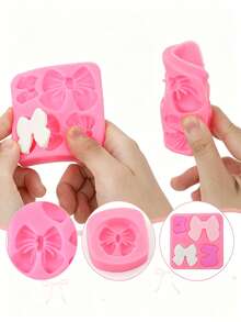 2/4Pcs Baby Shower Party Bow Silicone Molds 4 Cavity Bow Fondant Chocolate Moulds DIY Cupcake Topper Dessert Decorating Supplies - Pink - View 2