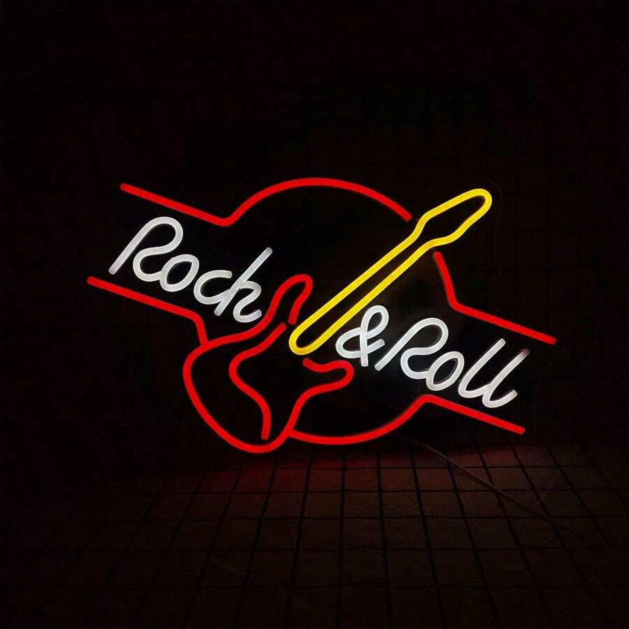 1pc Rock&Roll Guitar LED Neon Light, Suitable For Music Bar Wall Decoration, USB Powered, Low Voltage , Glass Sticker Accessory, Unbreakable Base, No Overheating