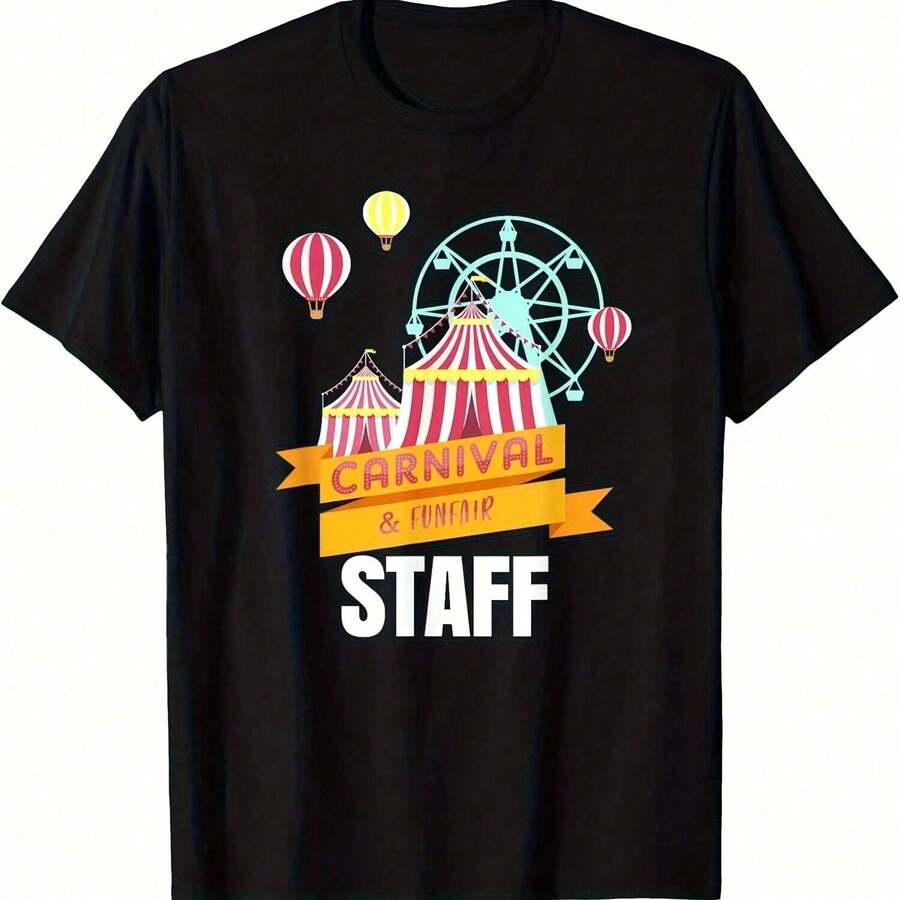 Casual Short-Sleeved T-Shirt With Round Neck And Carnival-Themed Print, A Unique Garment For Parties And Events, Casual Clothing For Women. - 黑色 - 查看 1