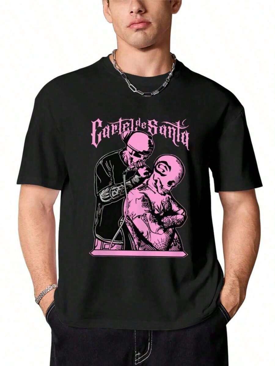 Skull Tattoo Artist, Classic Retro Hop Casual Fashion Y2K Skull Tattoo Popular Skull Letter Print Boutique 180g Cotton T-Shirt - 彩色 - 查看 1