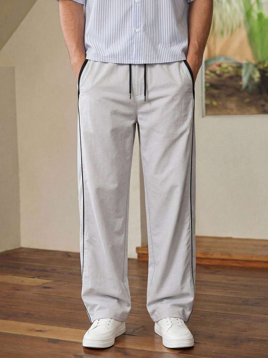 Whitmere Men's Multi-Pocket Casual Straight Leg Pants With Drawstring And Adjustable Waist, Street Style Fashion Forward - Light Grey - View 1